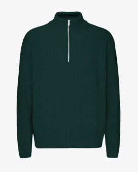 Pull col zippé en laine mérinos - Vert émeraude