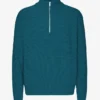 Pull col zippé en laine mérinos - Vert océan