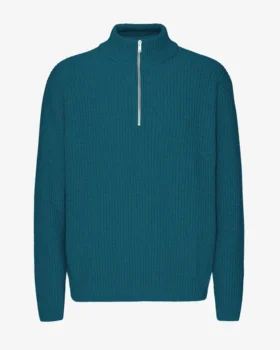 Pull col zippé en laine mérinos - Vert océan
