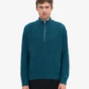 Pull col zippé en laine mérinos - Vert océan