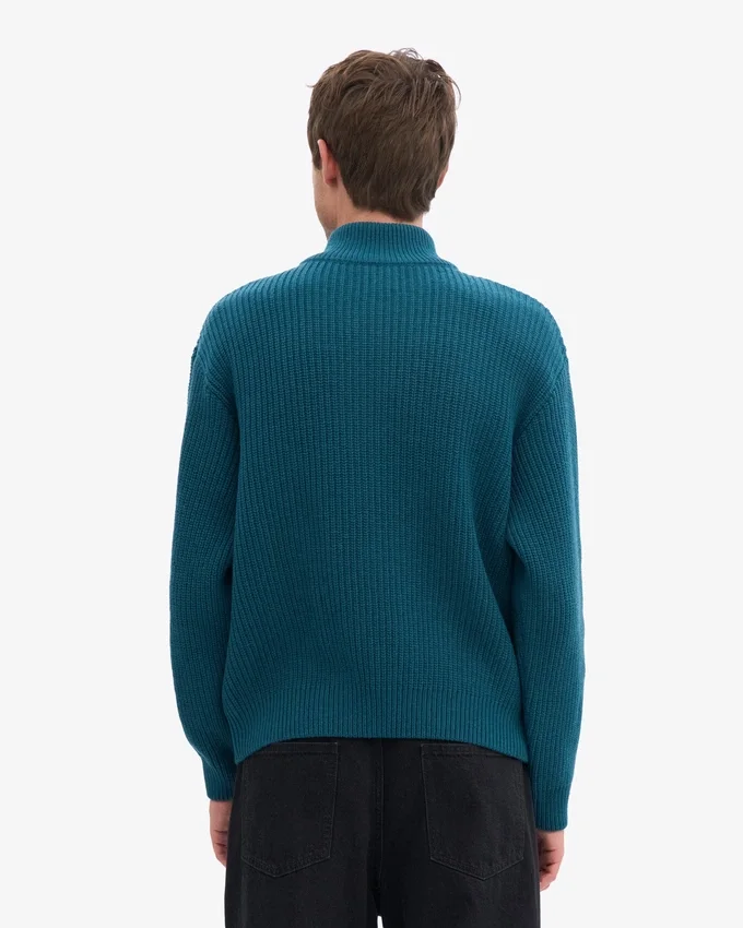 Pull col zippé en laine mérinos - Vert océan
