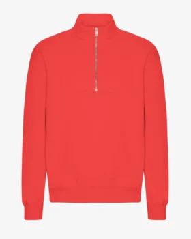 Pull col zippé quart de longueur bio - Rouge mandarine