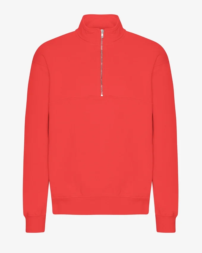 Pull col zippé quart de longueur bio - Rouge mandarine