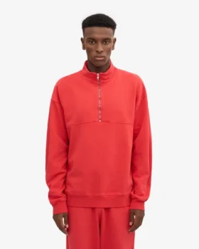 Pull col zippé quart de longueur bio – Rouge mandarine