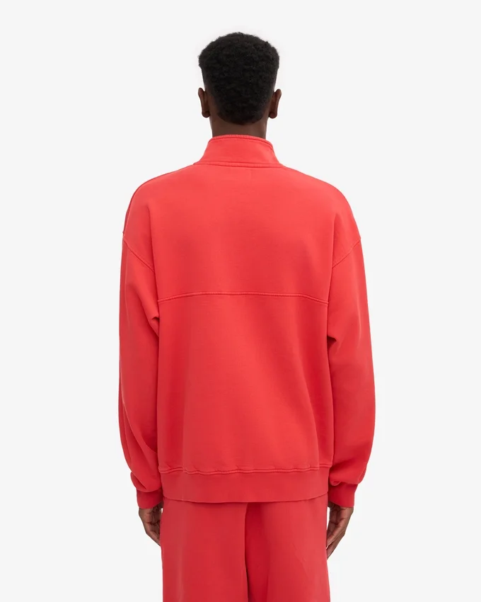 Pull col zippé quart de longueur bio - Rouge mandarine