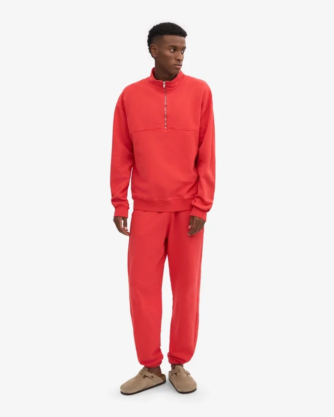 Pull col zippé quart de longueur bio - Rouge mandarine