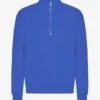 Pull col zippé quart de longueur en coton bio - Bleu saphir