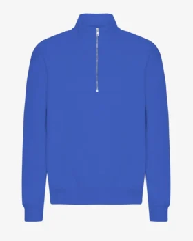 Pull col zippé quart de longueur en coton bio - Bleu saphir