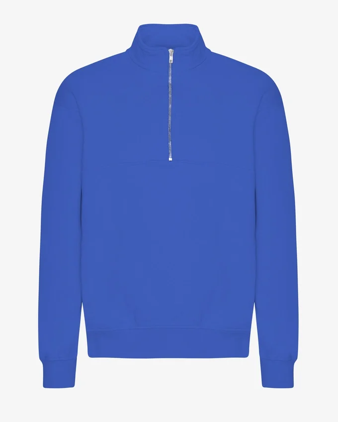 Pull col zippé quart de longueur en coton bio - Bleu saphir