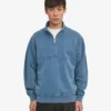 Pull col zippé quart de longueur en coton bio - Indigo délavé