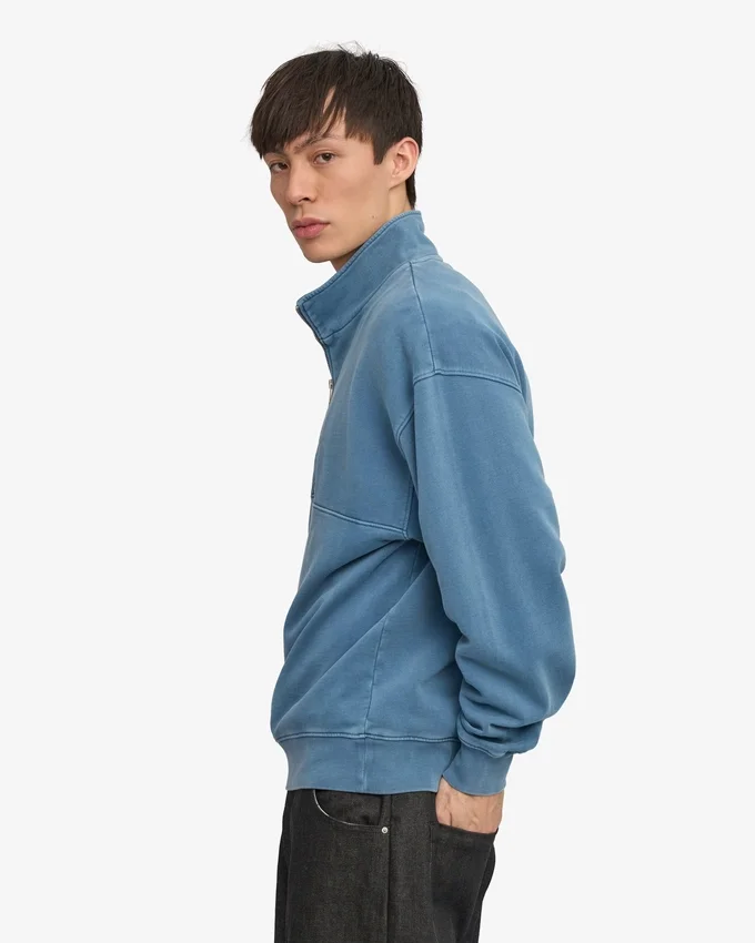 Pull col zippé quart de longueur en coton bio - Indigo délavé