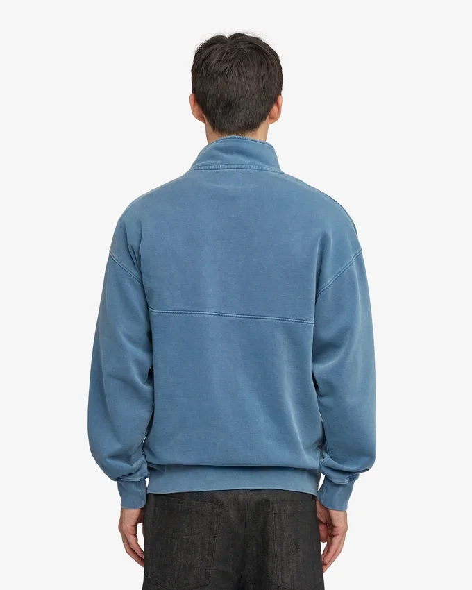 Pull col zippé quart de longueur en coton bio - Indigo délavé
