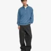 Pull col zippé quart de longueur en coton bio - Indigo délavé