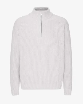 Pull col zippé quart de longueur en laine mérinos - Mélange neige