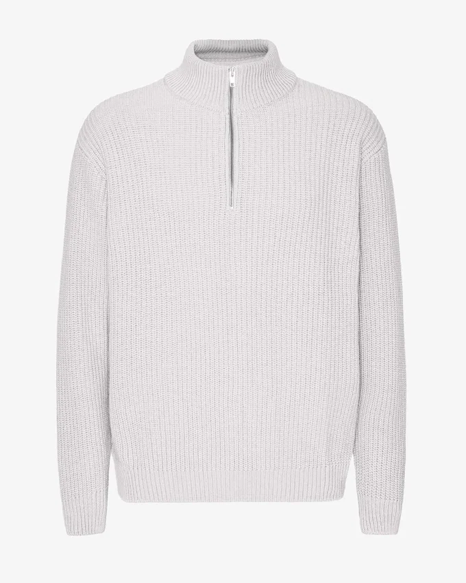 Pull col zippé quart de longueur en laine mérinos - Mélange neige