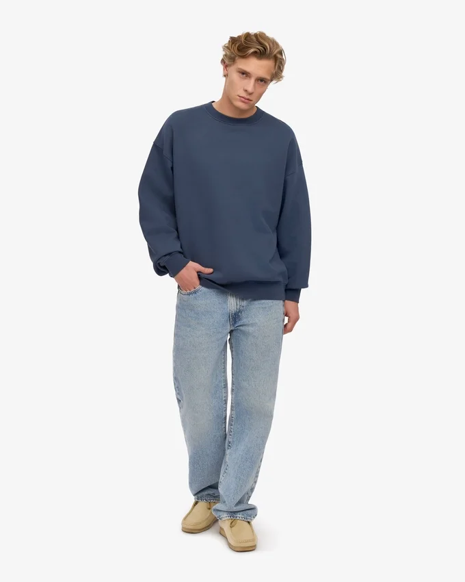 Pull oversize en coton bio - Bleu pétrole
