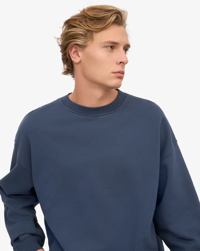 Pull oversize en coton bio - Bleu pétrole