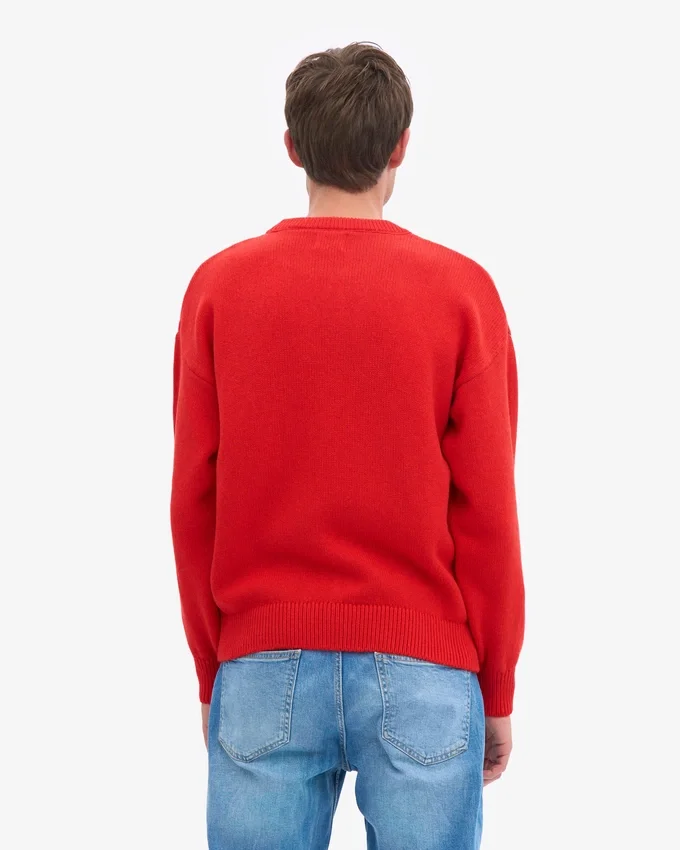 Pull oversize en laine mérinos - Rouge mandarine