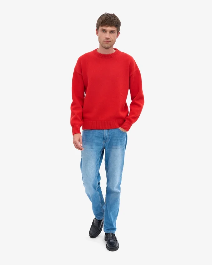 Pull oversize en laine mérinos - Rouge mandarine
