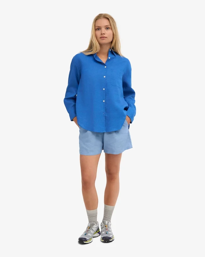 Shorts en lin - Bleu bord de mer
