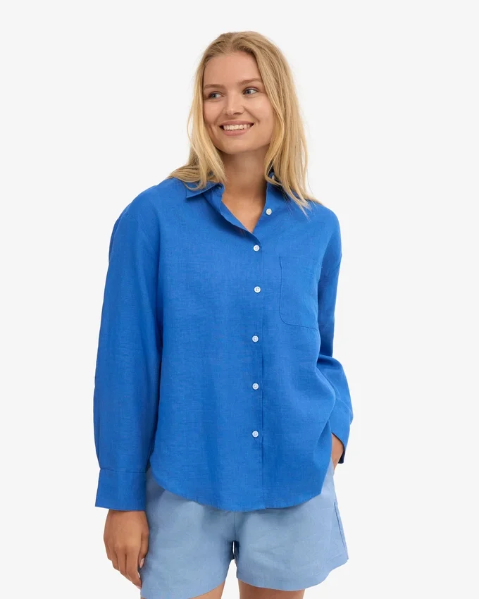 Shorts en lin - Bleu bord de mer