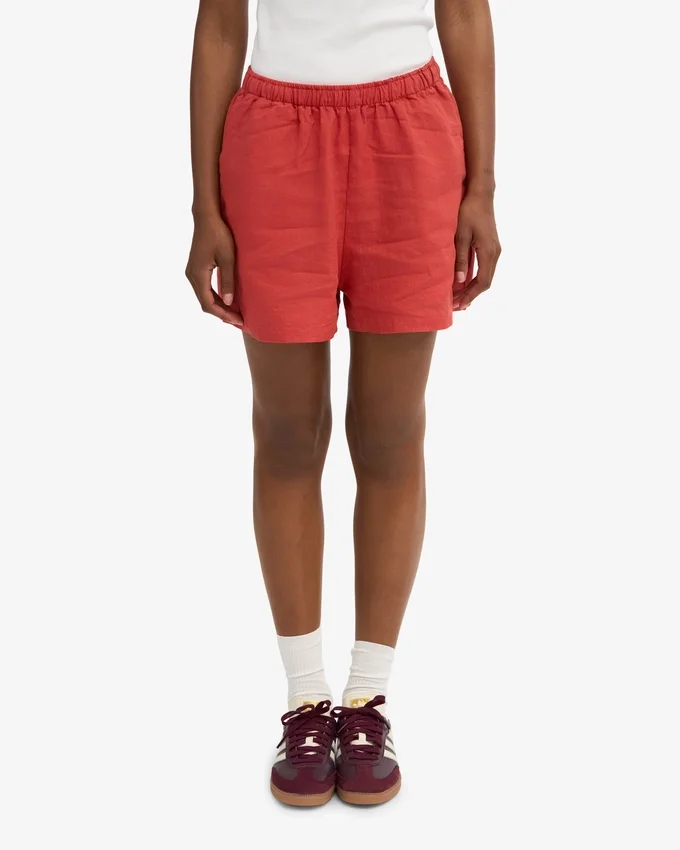 Shorts en lin - Rouge mandarine
