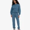 Sweat à capuche court zippé bio - Indigo délavé