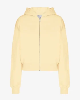 Sweat à capuche court zippé bio - Jaune pâle