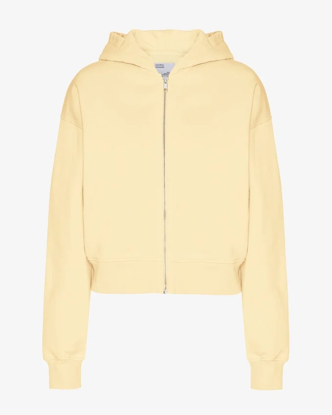 Sweat à capuche court zippé bio - Jaune pâle