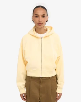 Sweat à capuche court zippé bio – Jaune pâle