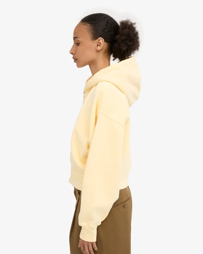 Sweat à capuche court zippé bio - Jaune pâle