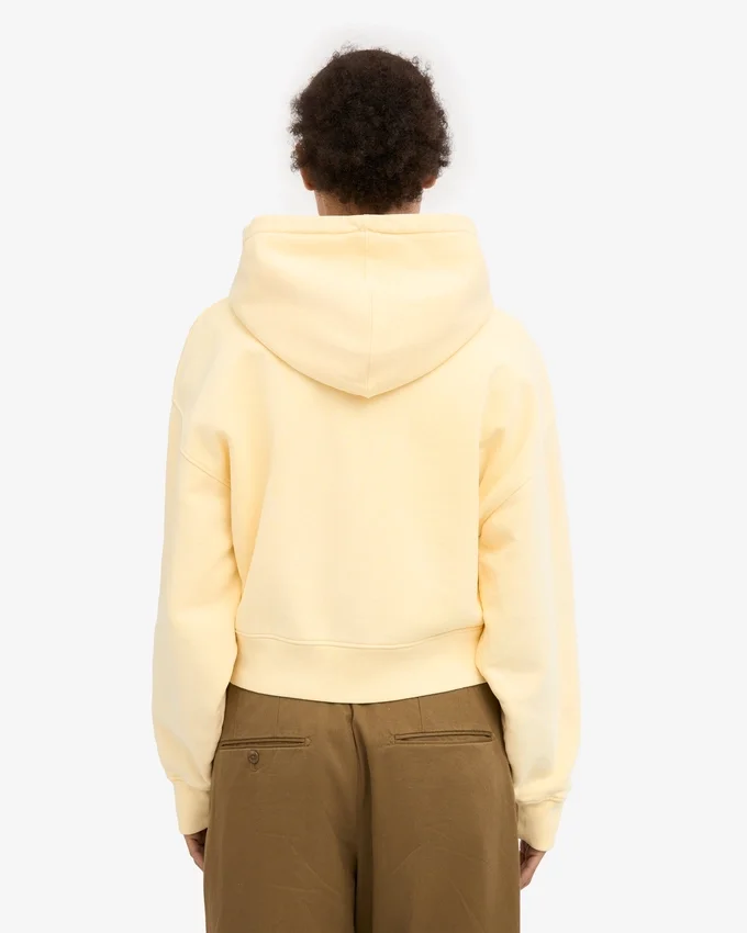 Sweat à capuche court zippé bio - Jaune pâle