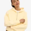 Sweat à capuche court zippé bio - Jaune pâle