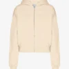 Sweat à capuche court zippé en coton bio - Blanc ivoire
