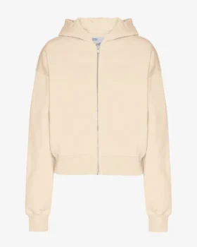 Sweat à capuche court zippé en coton bio - Blanc ivoire