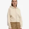 Sweat à capuche court zippé en coton bio - Blanc ivoire