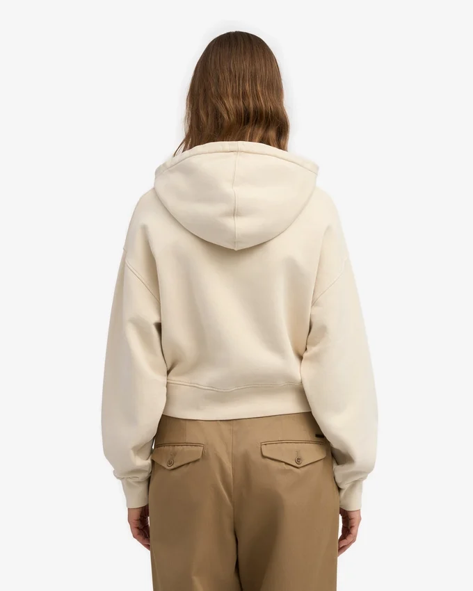 Sweat à capuche court zippé en coton bio - Blanc ivoire