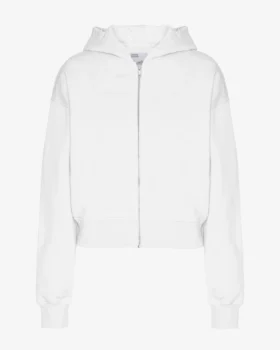 Sweat à capuche court zippé en coton bio - Blanc optique