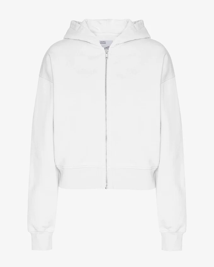 Sweat à capuche court zippé en coton bio - Blanc optique