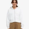 Sweat à capuche court zippé en coton bio - Blanc optique