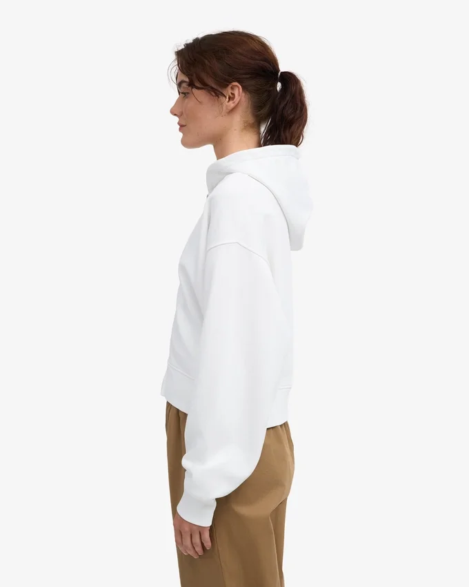 Sweat à capuche court zippé en coton bio - Blanc optique