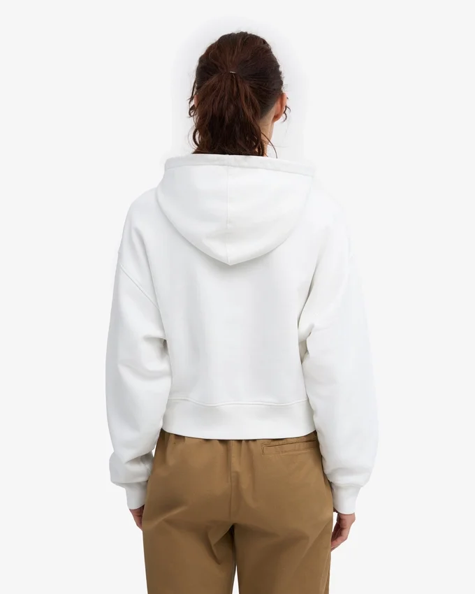 Sweat à capuche court zippé en coton bio - Blanc optique