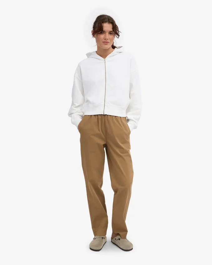 Sweat à capuche court zippé en coton bio - Blanc optique