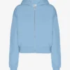 Sweat à capuche court zippé en coton bio - Bleu bord de mer