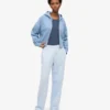 Sweat à capuche court zippé en coton bio - Bleu bord de mer