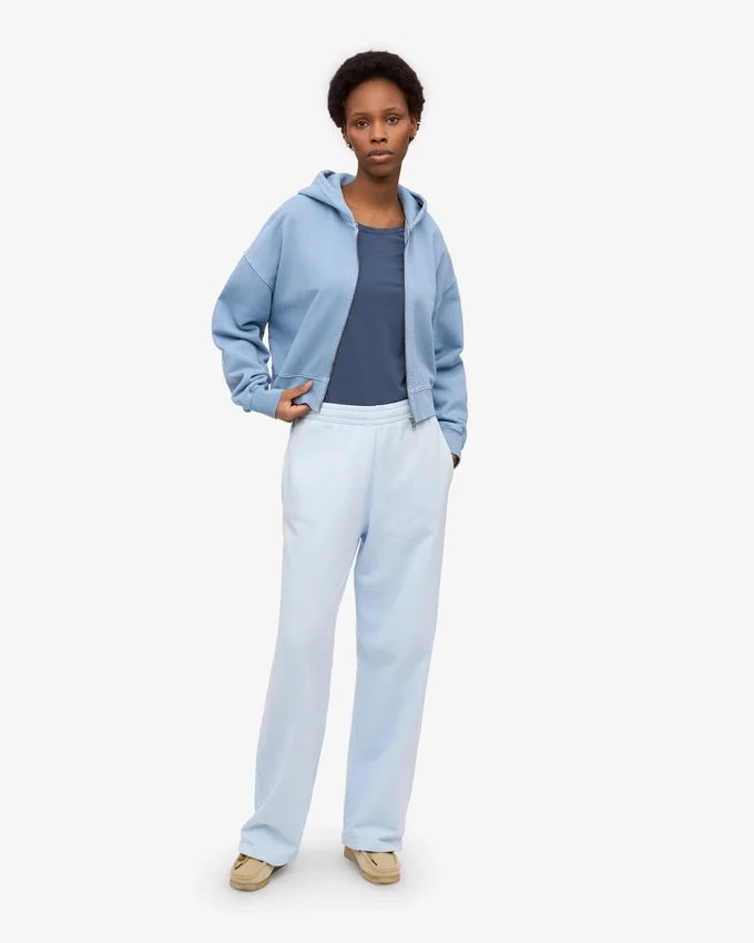 Sweat à capuche court zippé en coton bio - Bleu bord de mer