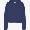 Sweat à capuche court zippé en coton bio - Bleu marine