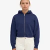 Sweat à capuche court zippé en coton bio - Bleu marine