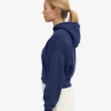 Sweat à capuche court zippé en coton bio - Bleu marine