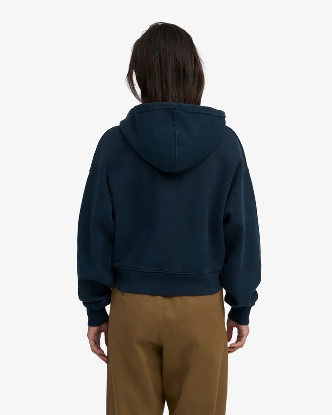 Sweat à capuche court zippé en coton bio - Bleu marine